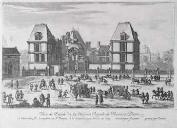 Eingang zum Königspalast von Fontainebleau, graviert von Nicolas (1631-ca. 93) oder Adam (1638-95) Perelle, veröffentlicht von Nicholas Langlois